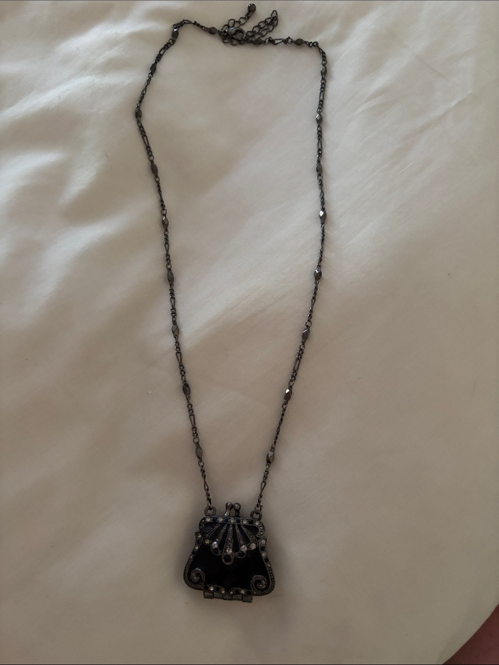 Vintage-Inspired Black Purse Pendant Necklace